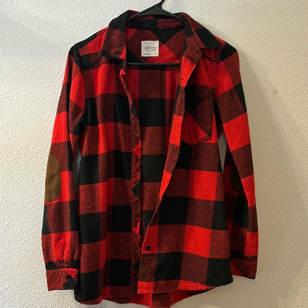Ci Sono Buffalo plaid button down with elbow patches size small